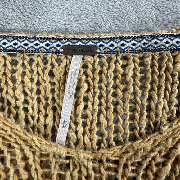 Free People Sweater Womens Medium Tan Chunky Knit High Low Pullover Boho Casual - Picture 3 of 9
